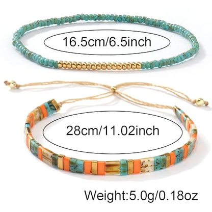 Tila Flat Beaded Stretch Bracelets for Women Stackable Gold Colorful Seed Beads Boho Bracelet Stack Adjustable Rope String Friendship Jewelry Trendy Holiday Gift - color: Teal