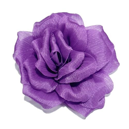 Flash Camellia Flower Brooch Pin for Women Men Elegant Texture Fabric Dahlia Rose Floral Brooches Lapel Pins Dainty Wedding Holiday Party Costume Dress Accessories Jewelry - color: Deep Purple