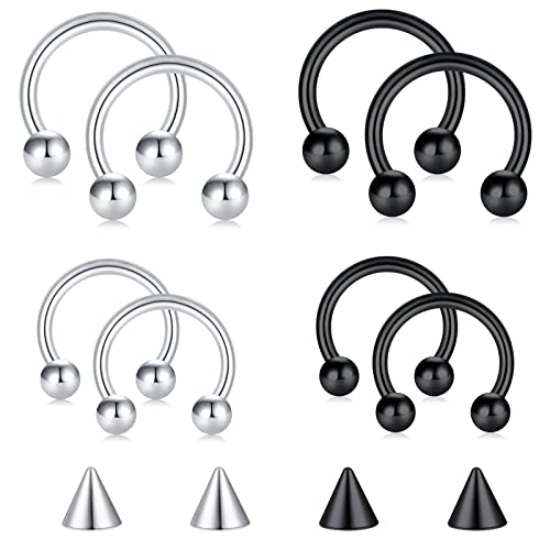 D.Bella 16G 18G 20G Horseshoe Septum Rings Surgical Steel Nose Piercing Jewelry Cartilage Helix Tragus Earring Hoop Eyebrow Lip Retainer for Women Men 6mm 8mm 10mm 12mm - color: 20G- 8MM 10MM-Sliver Black