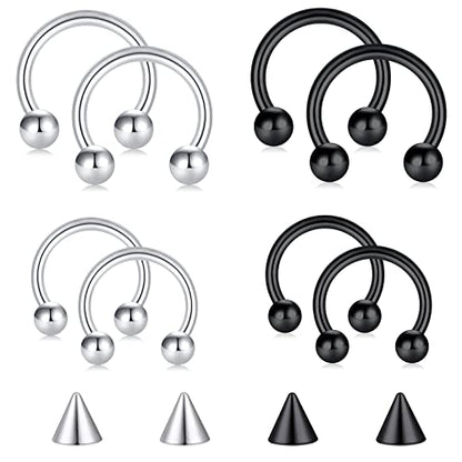 D.Bella 16G 18G 20G Horseshoe Septum Rings Surgical Steel Nose Piercing Jewelry Cartilage Helix Tragus Earring Hoop Eyebrow Lip Retainer for Women Men 6mm 8mm 10mm 12mm - color: 20G- 8MM 10MM-Sliver Black