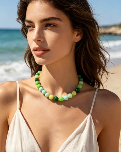 Chunky Beaded Necklace for Women 16mm Round Bead Resin Modern Statement Necklace Jewelry Accessories - color: colorful 05