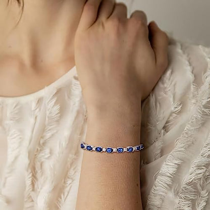 Crysdue Wedding Bridal Bracelets for Brides, Cubic Zirconia Tennis Birthstone Jewelry Gift for Women Prom - style: A_Sapphire, 6.8-8.2"