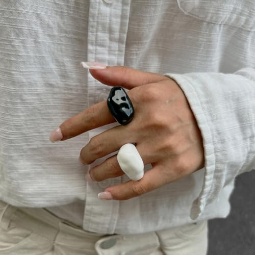 Wide Band Irregular Resin Statement Ring for Women - Minimalist Ins Style Chunky Ring Lightweight Fashion Jewelry