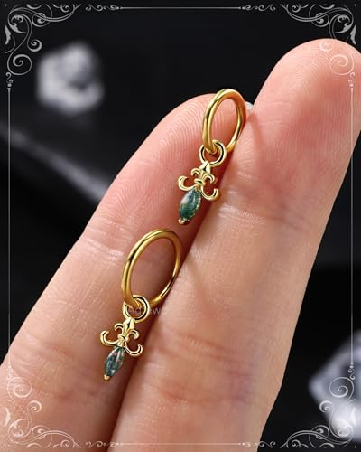 Clicker Rook Piercing Jewelry, 16G Moss Agate Rook Earrings Dangle, Stainless Steel Helix Lobe Hoop Earrings 6/8MM - color: YG-6MM