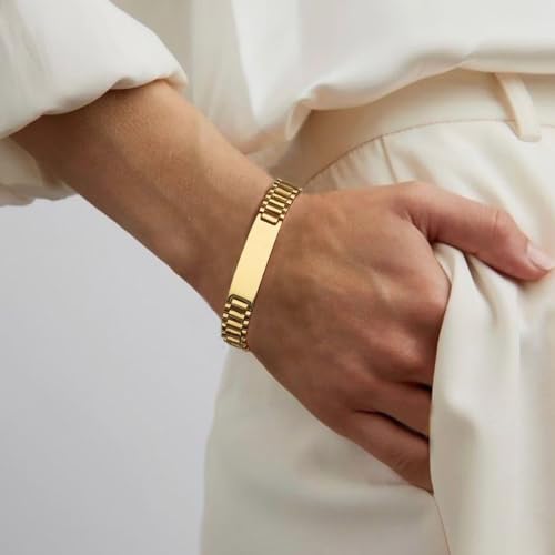 ChainsHouse Men Stainless Steel Bracelet Adjustable Custom ID Engraved Gift | Personalized Silver/Gold/Black for Birthday Father Husband Boyfriend with Gift Box Adjustable Tool 10mm/15mm/15.5mm 8.3"/8.7" - color: J.10mm Width-Gold-No Custom