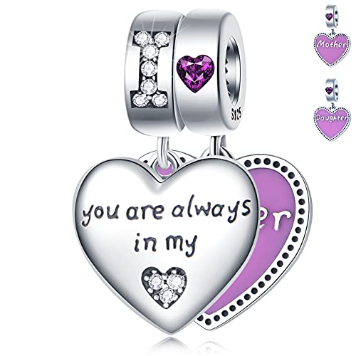 925 Sterling Silver Mothers Day Series Charms - Artist, Autism, Mother Daughter & Baby Foot Charms, Mom Crown & Nana Beads - Fits European Bracelet or Necklace - Gifts for Family, Lovers & Friends - color: Mother Daughter Double Heart Split Charms