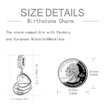 Double Heart Dangle Charm 12 Birthstone Bead for European Bracelet - style: November