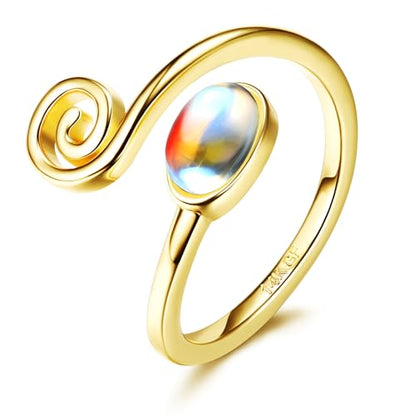 FASACCO 14k Gold Fillled Toe Rings for Women Non Tarnish, Dainty Hug CZ Band Toe Rings Gold Adjustable Open Toe Ring Summer Beach Foot Jewelry for Women - style: moonstone
