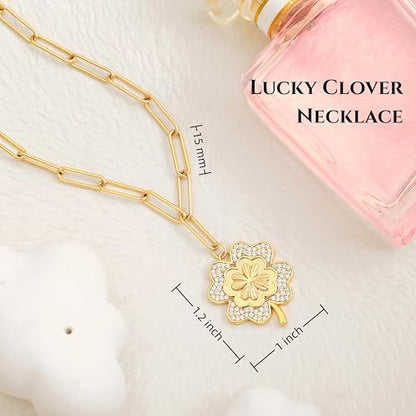 18k Gold Plated Chain Link Necklace for Women, Baroque Pearl/Compass Pendant Necklace - color: Clover