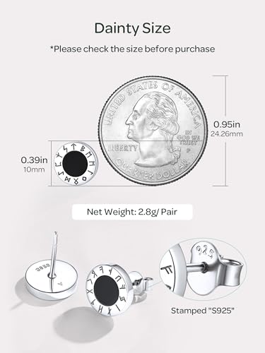 ChicSilver 925 Sterling Silver Viking Rune Natural Black Onyx Stud Earrings For Women Men - style: B: Front Runes-Silver