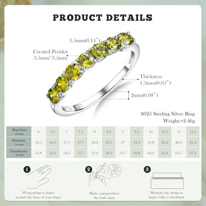 3.5mm Stackable Rings S925 Sterling Silver Created Birthstone & Cubic Zirconia Ring for Women Wedding Bands Anniversary Birthday Jewelry Size 6 to 10(with Box) - color: 08-Created Peridot-Aug
