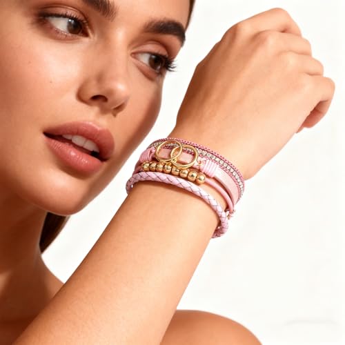 Leather Wrap Bracelets for Women, Boho Leopard Multi-Layer Crystal Beads Cuff Jewelry - color: J-Warp-012