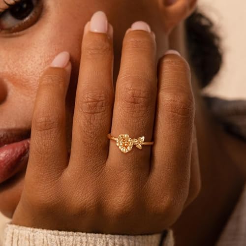 Birth Flower Stacking Ring for Women | 14K Gold Plated Brass, 12 Engraved Floral Motifs, Slim Stack-Ready Band, Available in US Sizes 5-9 - style: Sep.-Morning Glory