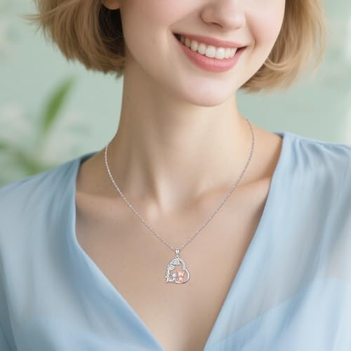 Heart Animal Necklace 925 Sterling Silver Cute Animal Pendant Jewelry Birthday Gifts for Women Girlfriend Mom Animal Lovers - style: 4-2 Pig