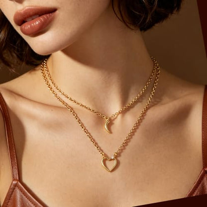 Pendant Necklace for Women, Fashion Jewelry, 14k Gold-Plated Star/Sun/Moon/Heart Set/Necklace Gift for Friends - color: Heartset-G