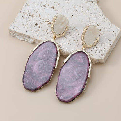 Acrylic Geometric Earrings Multilayer Resin Earrings Long Drop Dangle Earrings Acetate Tassel Earrings Long Pink Cute Jewelry Design for Women - color: White+Purple