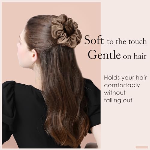 OLESILK 100% Mulberry Silk-Scrunchies for Hair Sleep, Women Grils Silk Hair Ties for Frizz & Breakage Curly Hair, No Damage, Elastics Ponytail Holder, 3 Pack - color: Dark Night Brown
