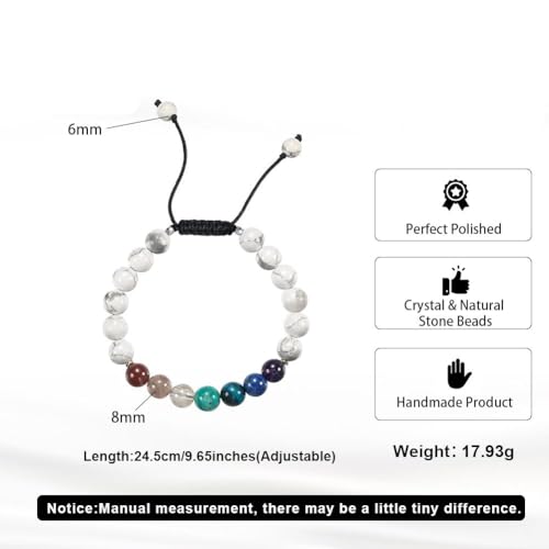 Natural Stone Beaded Bracelets for Women, 7 Chakra Healing Crystal Bracelet, 6mm/8mm Handmade Gemstone Stretch/Adjustable Bangle, Anxiety Relief Yoga Meditation Jewelry, Boho Amethyst Malachite Turquoise Bracelet Gift - color: Style 4
