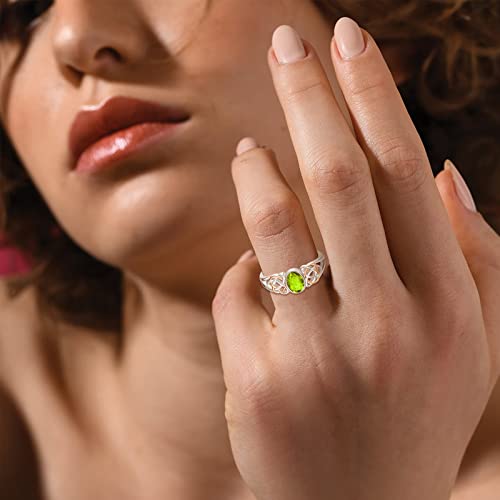 PRAYMOS 925 Sterling Silver Ring Birthstone Ring Turquoise Moss White Opal Ring for Women Celtic Knot Open Adjustable Thrumb Ring - color: Green Peridot