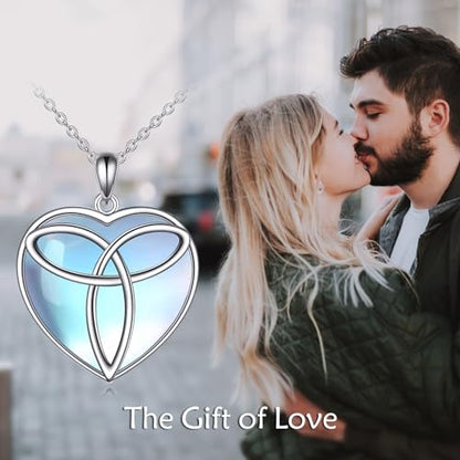 YAFEINI 925 Sterling Silver Moonstone Necklace Filigree Teardrop Pendant Necklace Jewelry for Women Girls - color: W-Moonstone Celtic Trinity Necklace