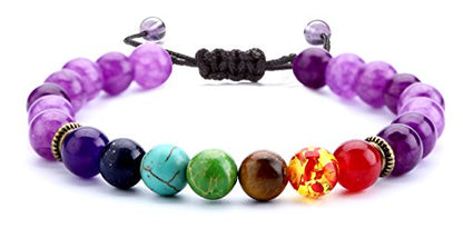 Men Women 8mm Lava Rock Beads Chakra Bracelet - color: Amethyst Bead-21004