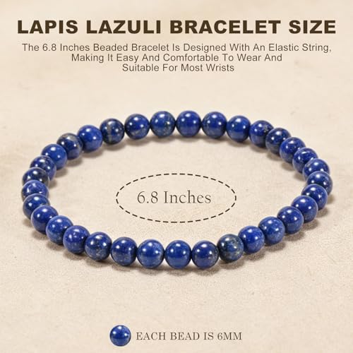 Agate Round Beaded Bracelet for Women Men Natural Agates Stone Healing Bracelets Stretch Elastic Handmade Polished Gemstone Beads Bracelet - color: Lapis Lazuli, size: 6mm Beads