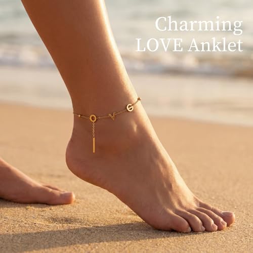 14K Gold-Plated Anklets for Women, 3Pcs Dainty Golden Anklet Set, Waterproof Tarnish Resistant Adjustable Ankle Bracelets (8.26"+1.57" Extender), Hypoallergenic Summer Jewelry Gift