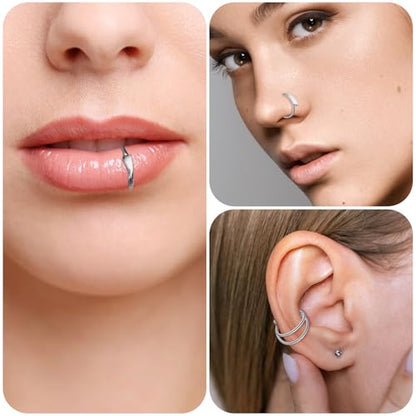 Lusofie 6Pcs Fake Snake Bites Stainless Steel - Clip On Fake Lip Piercing for Halloween Jewelry - Lip Ring Cuffs for Women Men