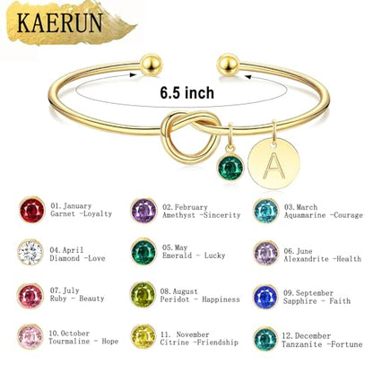 Initial Birthstone Gold Bracelets for Women Trendy 14K Gold Plated Letter A-Z Initial Charm Bracelet Tie the Love Knot Adjustable Cuff Bangle Birthstone Bracelets Birthday Bridesmaid Proposal Gifts - color: N