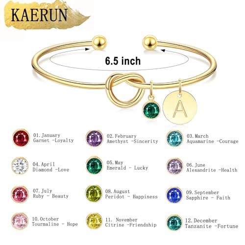 Initial Birthstone Gold Bracelets for Women Trendy 14K Gold Plated Letter A-Z Initial Charm Bracelet Tie the Love Knot Adjustable Cuff Bangle Birthstone Bracelets Birthday Bridesmaid Proposal Gifts - color: Q