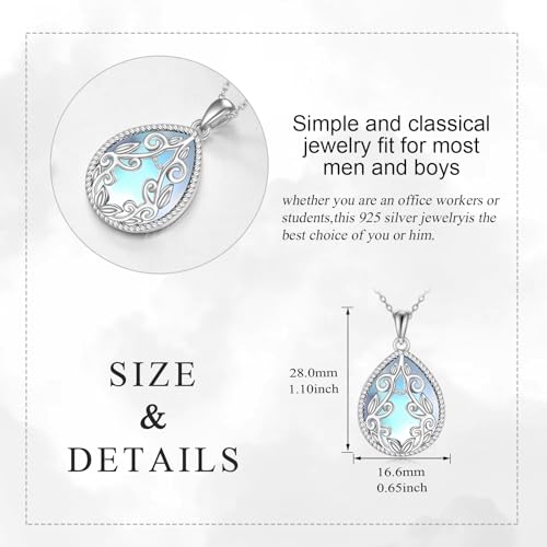 YAFEINI Teardrop Necklace Sterling Silver Filigree Irish Pendant Necklace Natural Stone Moonstone/Lapis Lazuli/Larimar/Moss Agate Necklace Jewelry - color: Moonstone Filigree Necklace