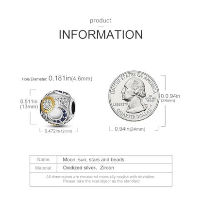 HONGRUI 925 Sterling Silver Charm for Bracelets Fashion Women Jewelry Gift - color: Silver Sun