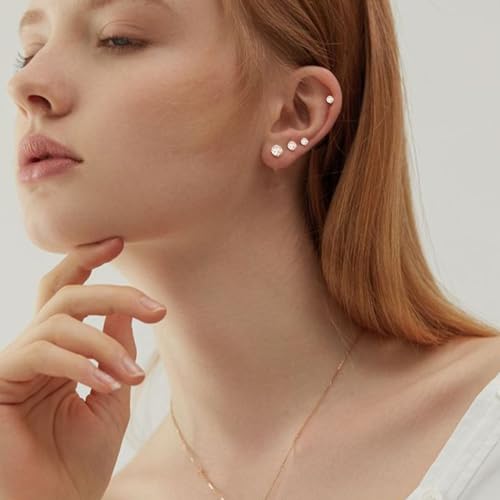 BMMYE 4 Pairs Silver Stud Earrings for Women Stainless Steel Ball Earrings | Small 14 Gold Plated Earrings Studs Set with Cubic Zirconia Waterproof Hypoallergenic Silver Ball Earring for Women - color: 4pair silver cz