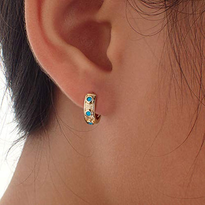 VACRONA Cubic Zirconia Huggie Earrings 14k Gold Plated Tiny Earrings Small Huggie Hoop Earrings Simple Lightweight Hoops Gift for Women - color: Turquoise hoop