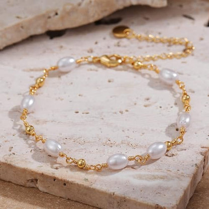 SLOONG 14K Gold Plated Pearl Bracelets for Women Trendy | Dainty Stackable Layered Chain Bridesmaid Bracelets, Waterproof Wedding Jewelry for Women Adjustable 6"+2" - color: 1.Style3(Pearl)