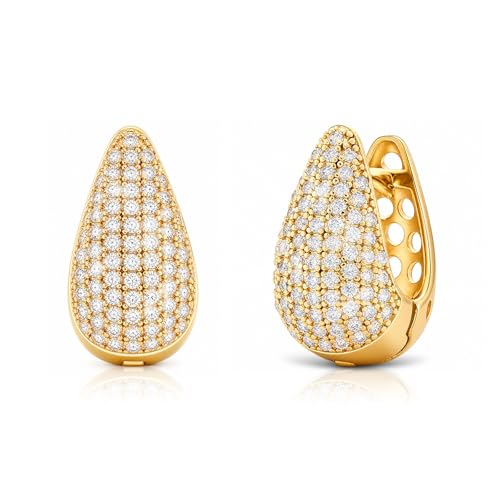 CZ Huggie Hoop Earrings for Women | Sparkly Cubic Zirconia, Small Hoop, Lightweight, Everyday Fashion Jewelry - color: Teardrop Pave CZ - Gold