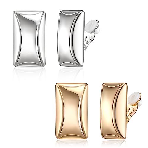 FANZE 2 Pairs Matte Gold Sliver Clip on Earrings for Women No Piercing | No Piercing Button Earring Comfortable Fashion Jewelry Gift - color: Set-9