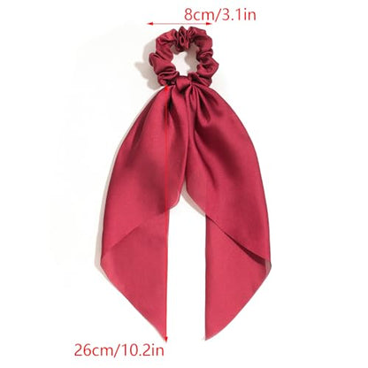 Pack of 2 Knotted Bow Hair Scrunchies Elastic Hair Scarf Hair Ties Bands Satin Hair Ribbon Scrunchy Red Ponytail Holder for Women and Girls, Hair Scarf Scrunchies, Hair Accessories (Burgundy) - color: Burgundy