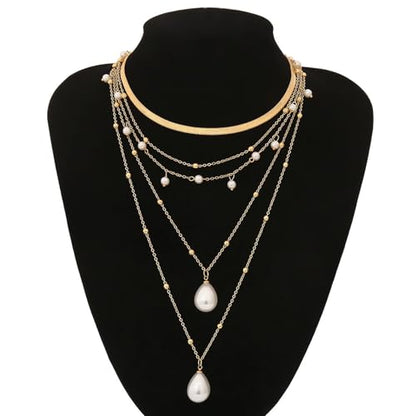 HUASAI Boho Necklaces for Women Dainty Layered Choker Necklace Bohemian Turquoise Necklace Statement Jewelry Western Cowgirl Country Concert Outfits Accessories - color: Z Pearl