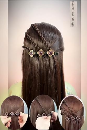 2Pcs 2026 New Sparkling Crystal Stone Braided Hair Clips, Hair Clip for Short and Long Hair, Short Duckbill Hair Clips for Thick and Fine Hair for Women and Girls(Pink)