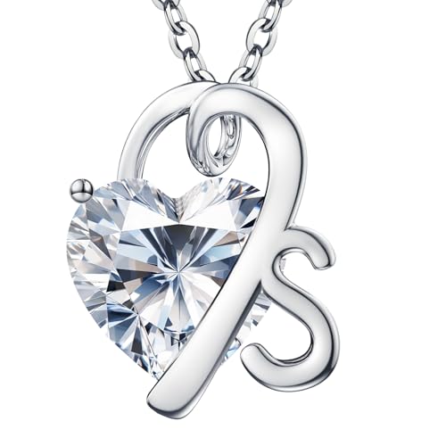 ForeverLove Heart Necklaces for Women, 4-2 Carats Heartshap Moissanite, Silver Pendant Jewelry, Anniversary Birthday Gifts for Wife, Girlfriend, Daughter, Mom - style: S Initial 3.0 Carats Heart Moissanite Sterling Sliver Necklace