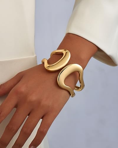 Bangle Bracelets for Women | 14K Gold Plated Trendy Wide Bracelets | Hinged Arm Cuff Bangles Chunky Bracelet for Women - color: gold arm cuff