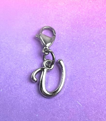 Initial Italic Cursive Stainless Steel Clasp Clip on Charm Graduation Cap Tassel Event Party Invitation Card Baby Shower Birthday Thank You Celebration Personalized Congratulations Choice of 26 Letters - style: Letter U
