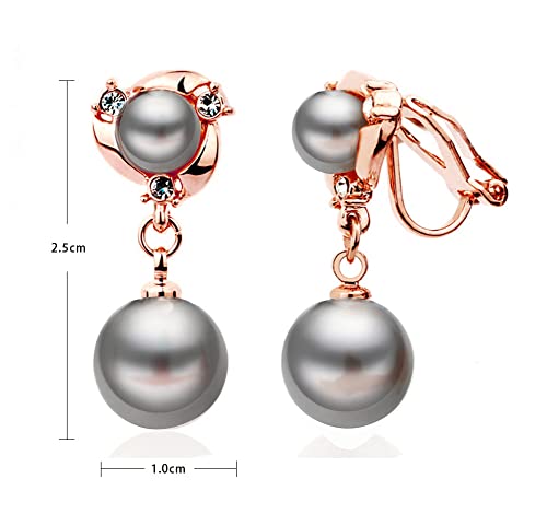 Clip On Earring For Women Pearl Non Pierced Clip Earrings - color: rose gold gray