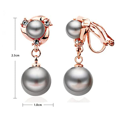 Clip On Earring For Women Pearl Non Pierced Clip Earrings - color: rose gold gray