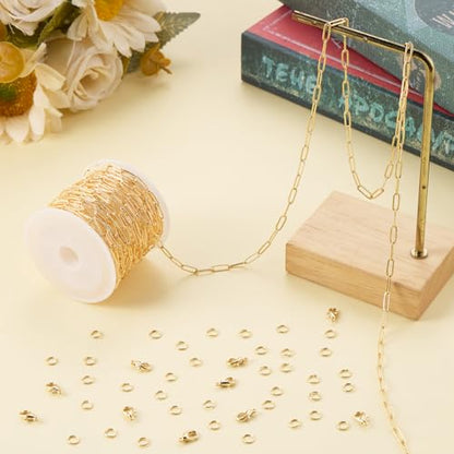 Jabogrii 16.4 Feet Gold Embossed Paperclip Chain Roll for Jewelry Making | Brass Necklace Bracelet Chain Bulk Soldered DIY Jewelry Permanent Jewelry Findings - color: Embossed Paperclip Gold