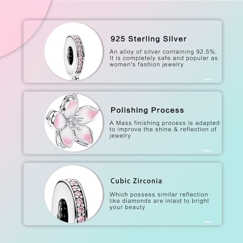 LUXILLA Charms for Bracelets & Necklace 925 Sterling Silver Charms Elephant Happy Birthday Charm Fit for Valentine's Day Mother's Day Jewelry Gift for Women - color: Cherry Blossom Dangle Charm