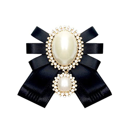 FASELE Bow Brooch Pre-Tied Neck Tie Pearl Brooch Pin Striped Bow Tie for Women Wedding Party Bow Tie - color: Black/Pin