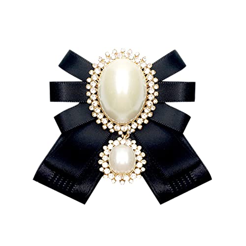 FASELE Bow Brooch Pre-Tied Neck Tie Pearl Brooch Pin Striped Bow Tie for Women Wedding Party Bow Tie - color: Black/Pin
