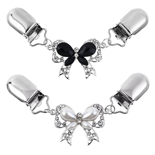 Vintage Sweater Shawl Clips Buckle: 2pcs Retro Bows Cardigan Collar Dresses Clips Antique Shirt Brooch Clasps for Girl Women